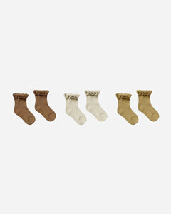 Rylee and Cru ruffle socks 3 pack set  “rust, stone, gold”