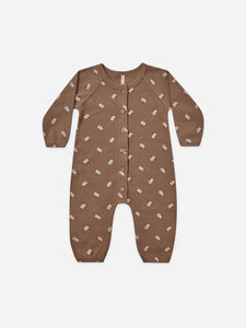 Quincy Mae waffle long sleeve jumpsuit “brown cocoa flowers”