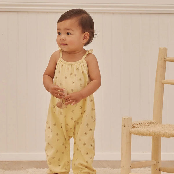 Quincy Mae smocked yellow jumpsuit romper ‘blossom flowers’