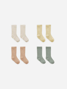 Quincy Mae 4 ribbed socks set  multi ‘natural,yellow, apricot, sea green’