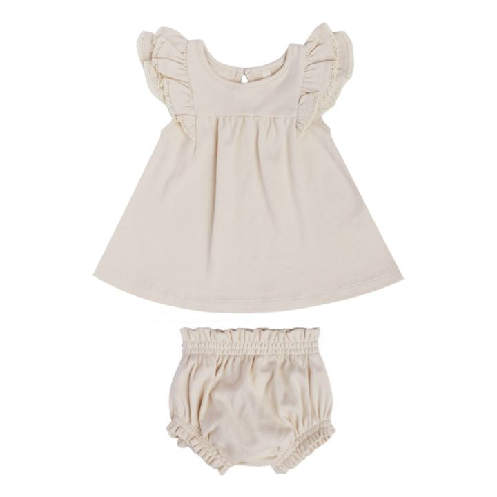 Quincy Mae short sleeve Flutter dress “natural cream”