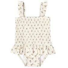 Quincy Mae one piece smocked ruffle swimsuit ‘Ivory flowers’