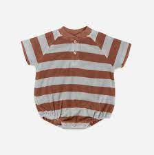 Quincy Mae terry Henley romper ‘Blue and brown stripes’