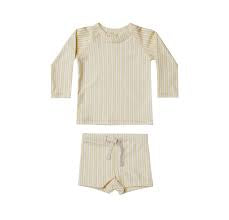 Quincy Mae rashguard shirt and shorts swim set  ‘yellow and white stripes’